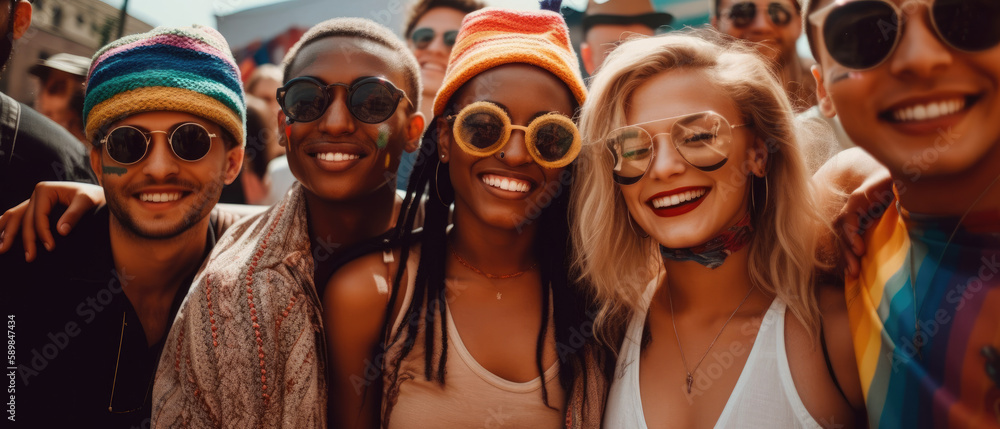 LGBTIQ+ Friends Celebrating Pride Together at a Parade LGBTIQ+ Friends Celebrating Pride Together at a Parade