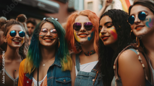 LGBTIQ+ Friends Celebrating Pride Together at a Parade