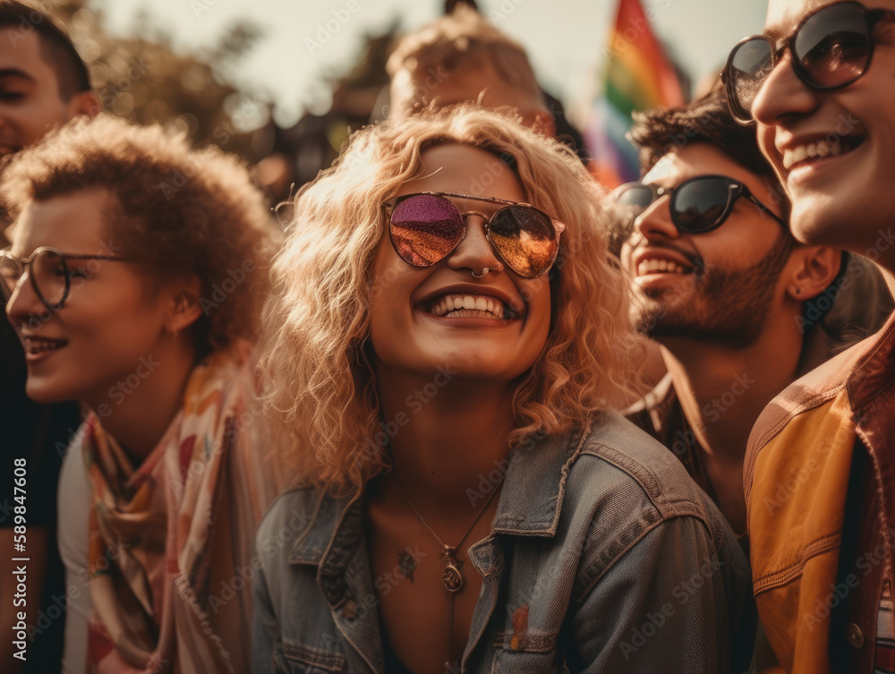 LGBTIQ+ Friends Celebrating Pride Together at a Parade LGBTIQ+ Friends Celebrating Pride Together at a Parade