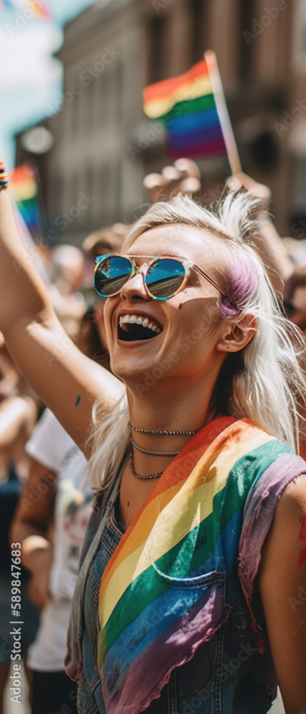 Naklejka premium LGBTIQ+ Friends Celebrating Pride Together at a Parade