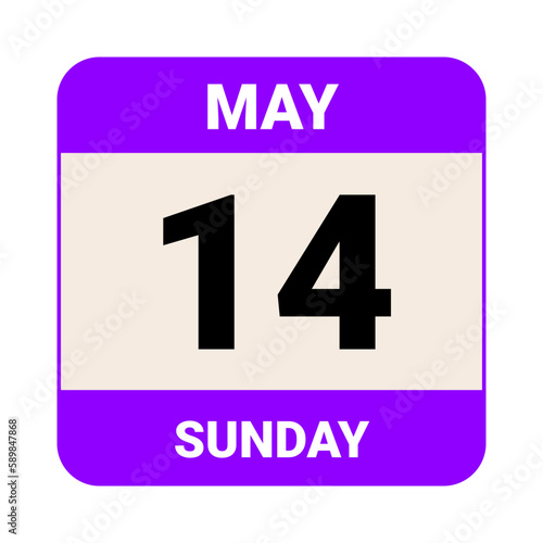 14 May, Sunday. Date template. Useful design for calendar or event promotion. Vector illustration EPS 10 File.