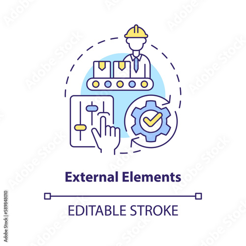 External elements concept icon. Running equipment. Production time. SMED step abstract idea thin line illustration. Isolated outline drawing. Editable stroke. Arial, Myriad Pro-Bold fonts used