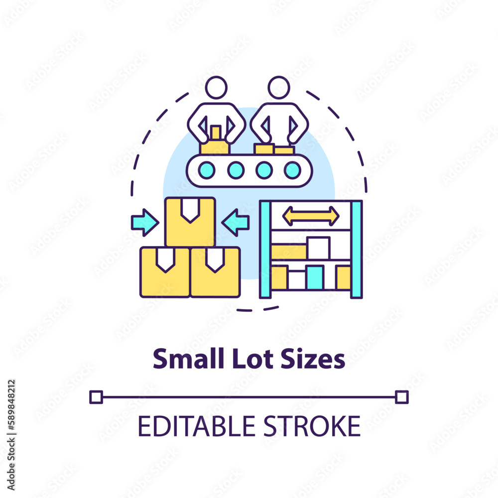 Small lot sizes concept icon. Operations management. Storage cost reduction abstract idea thin line illustration. Isolated outline drawing. Editable stroke. Arial, Myriad Pro-Bold fonts used Small lot sizes concept icon. Operations management. Storage cost reduction abstract idea thin line illustration. Isolated outline drawing. Editable stroke. Arial, Myriad Pro-Bold fonts used