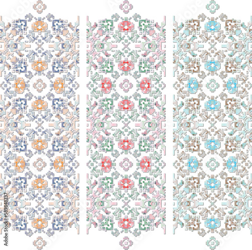 Vector set of four decorative borders with abstract geometric pattern