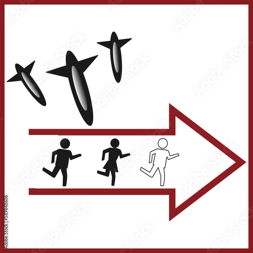 Designation of a point of refuge during a missile attack. Security bunker. Banner. War. Vector illustration