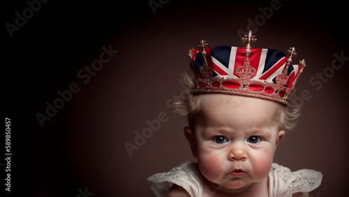 baby with English flag and crown, Ai generative photo