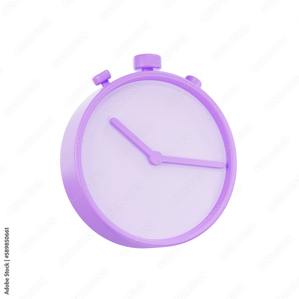 3d render purple pastel color alarm clock, 3D Circle clock icon 3d render purple pastel color alarm clock, 3D Circle clock icon