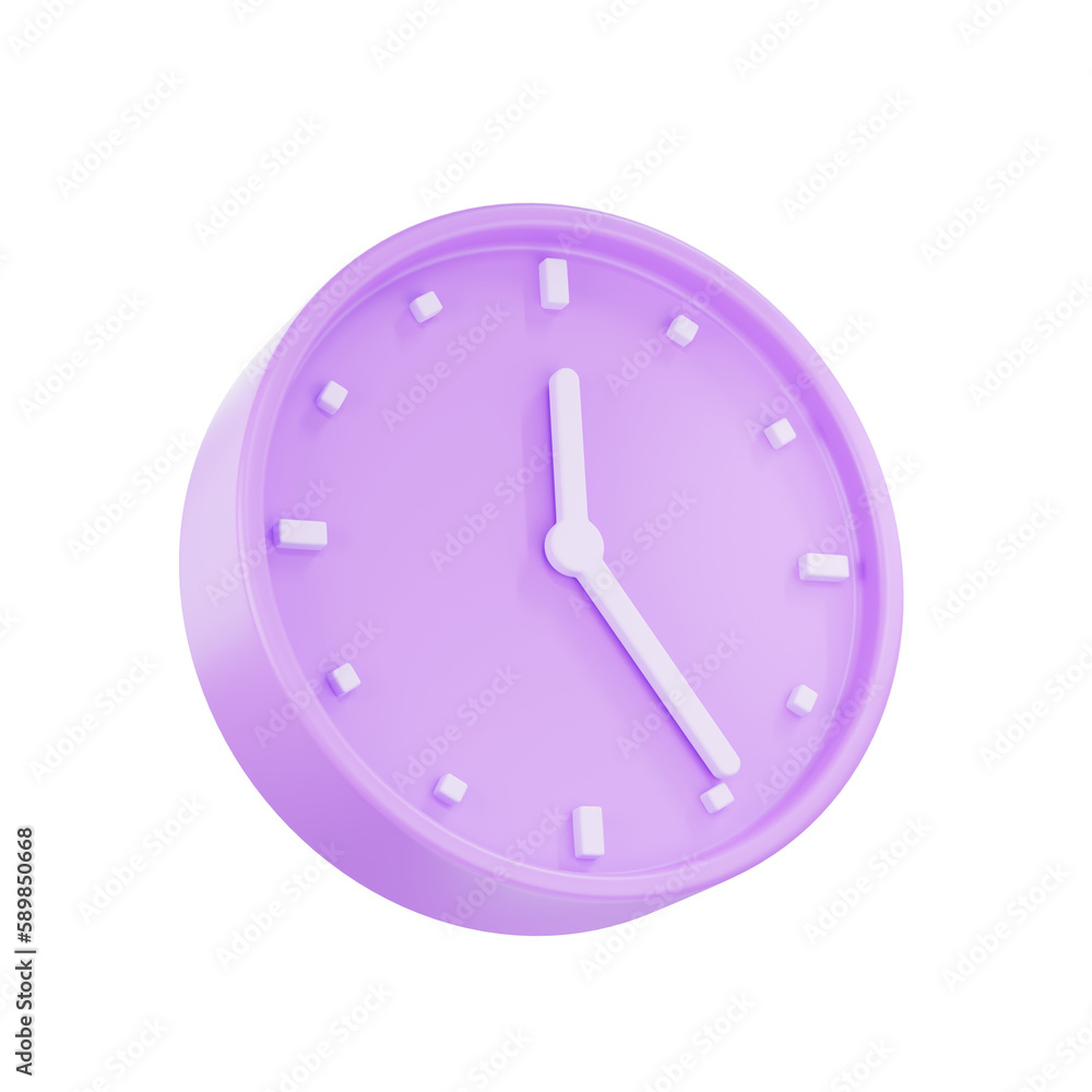 3d render purple pastel color alarm clock, 3D Circle clock icon 3d render purple pastel color alarm clock, 3D Circle clock icon