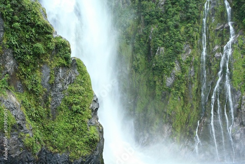 Milford waterfall in closeup