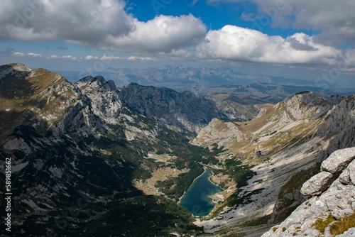 Beautiful scene from the top of Durmitor mountain of the blue Susicko lake in Montenegro
