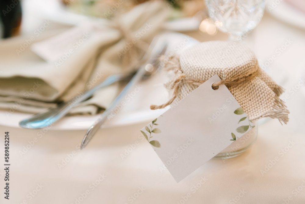 Wedding. Rustic . Favors on a table with boxes for wedding event