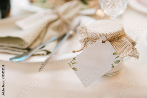Obraz na płótnie Wedding. Rustic . Favors on a table with boxes for wedding event w salonie
