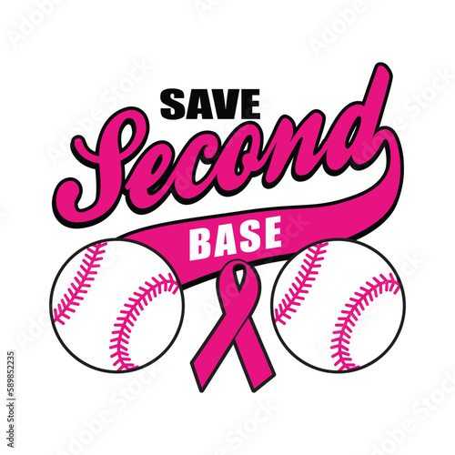 Save Second Base Breast Cancer Awareness t shirt design vector