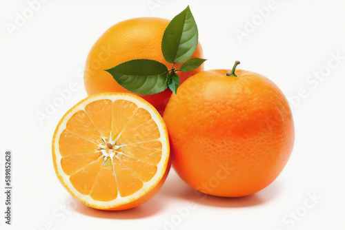 Group of slices, whole of fresh orange fruits isolated on white background, Generative AI.