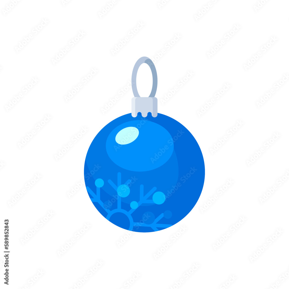 Christmas Tree Toy, blue sphere, Isolated Sign Flat Style Vector Illustration Symbol on White Background Christmas Tree Toy, blue sphere, Isolated Sign Flat Style Vector Illustration Symbol on White Background