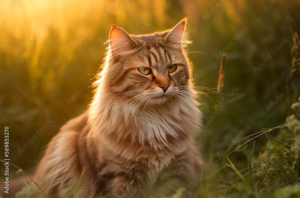 Portrait of a fluffy gray cat outdoor. Generative AI. Portrait of a fluffy gray cat outdoor. Generative AI.