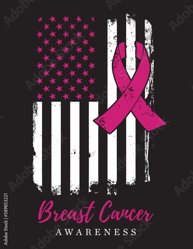 Awareness Ribbon - Breast Cancer awareness American Distressed Flag vector