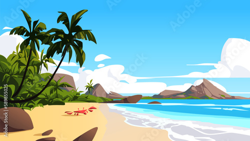 Crab on the beach. Vector illustration