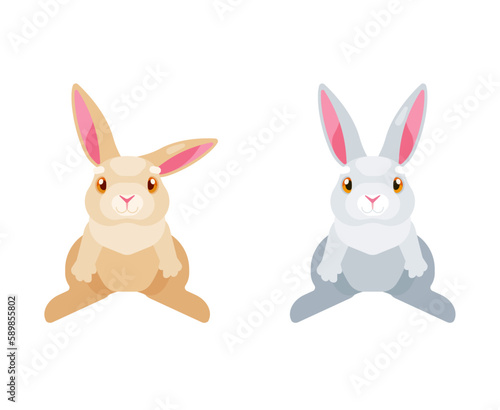 Christmas Rabbits, easter gray and ginger bunnies Isolated Sign Flat Style Vector Illustration Symbol on White Background