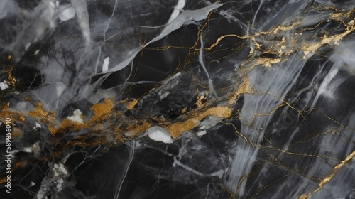 Natural gray marble texture background with golden inserts. Based on Generative AI © Yeti Studio