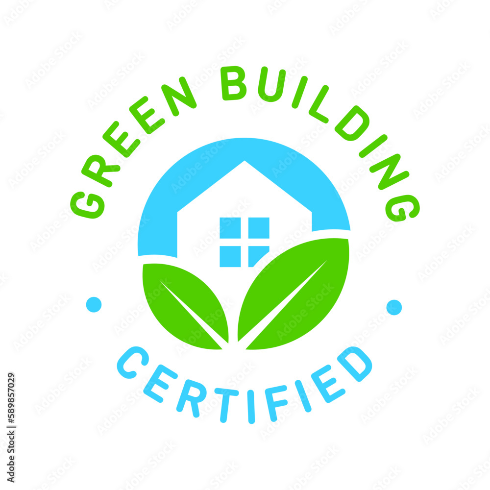 Sustainable green building, certified vector icon badge