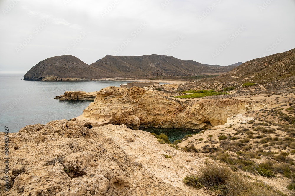 Landscape view of the rocky hills and formations near the beach Landscape view of the rocky hills and formations near the beach