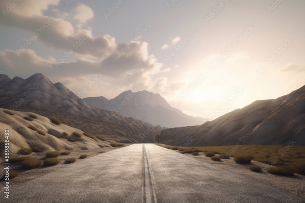 the road that leads to the mountains. The concept of travel. generative ai the road that leads to the mountains. The concept of travel. generative ai