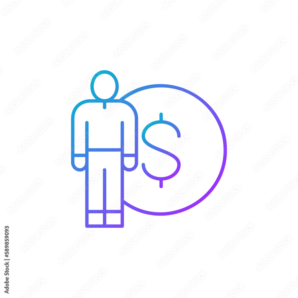 Man with coin gradient lineal icon. Finance, payment, invest finance symbol design. Man with coin gradient lineal icon. Finance, payment, invest finance symbol design.