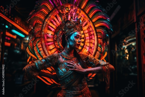 Radiant Bali Dance through Neon Light with Generative AI
