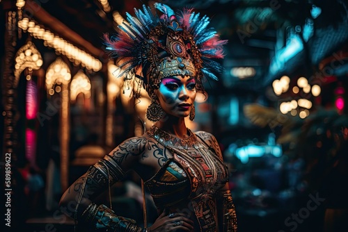 Radiant Bali Dance through Neon Light with Generative AI © jambulart