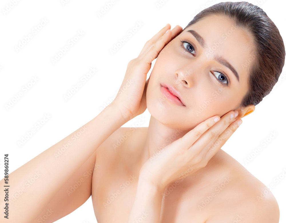 Portrait of beautiful brunette woman makeup of cosmetic, girl hand touch cheek and smile attractive, face of beauty perfect with wellness with skin healthcare concept. Portrait of beautiful brunette woman makeup of cosmetic, girl hand touch cheek and smile attractive, face of beauty perfect with wellness with skin healthcare concept.