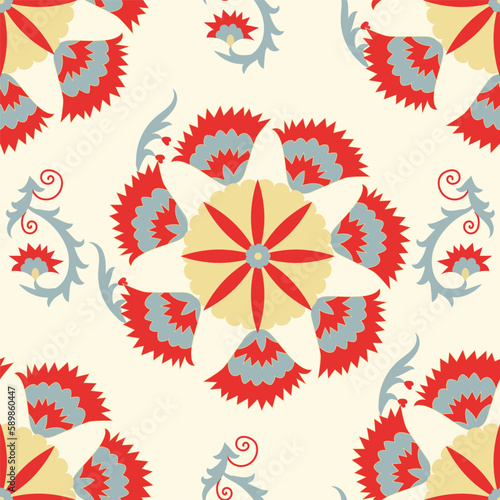 Suzani - a traditional textile product in Uzbekistan, a home interior element. Nowadays using for decorating fashion outfits and other creative elements. 