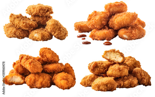 Four times fried chicken nugets on a transparent background, Generative AI