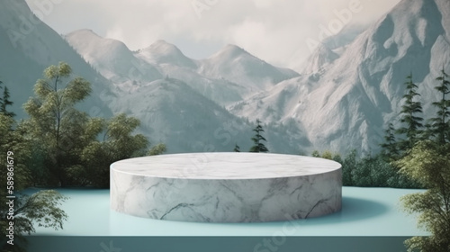 Luxury marble, blocks, cylindrical plinths, concept scenes, stage performances, products, creams, perfumes, with space for text. Modern surreal elements. Generative Ai. © Gassenee