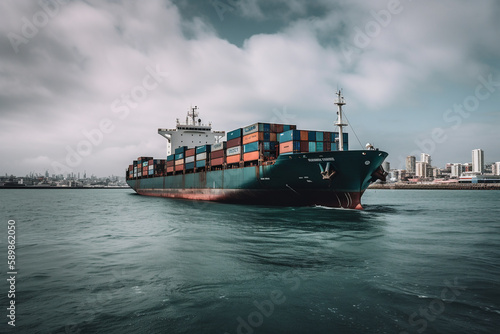 Logistic import-export background of a container cargo ship in the seaport, cargo transportation. ai generative