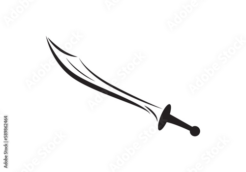 Vintage sword with long blade vector isolated on white. Medieval weapon icon. photo