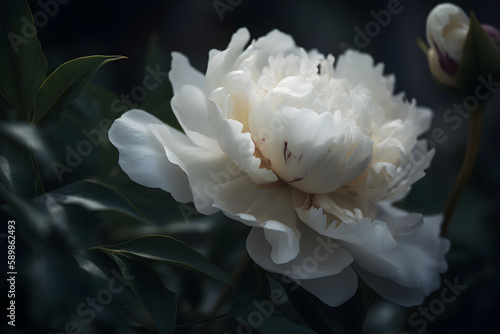 White flower peony flowering . generative ai