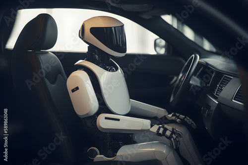 humanoid robot taxi driver in the car. generative ai