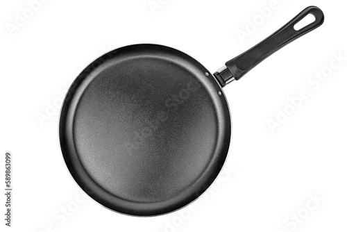 Top view pancake frying pan isolated on white