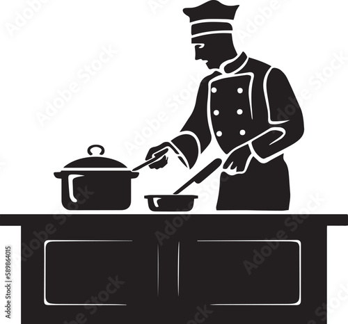 Сhef is cooking in the kitchen Vector illustration, SVG