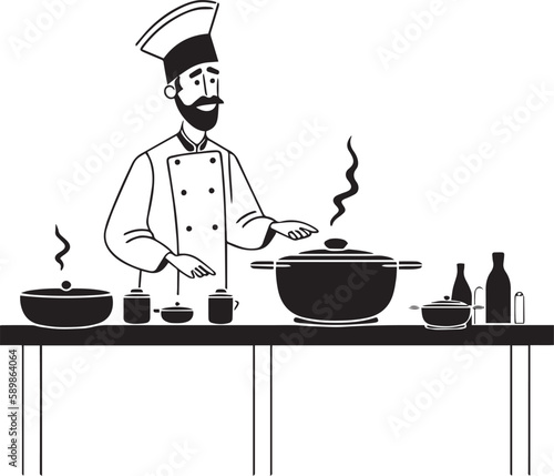 Сhef is cooking in the kitchen Vector illustration, SVG