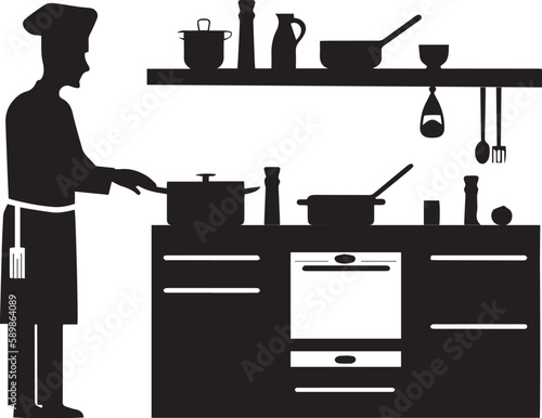 Сhef is cooking in the kitchen Vector illustration, SVG