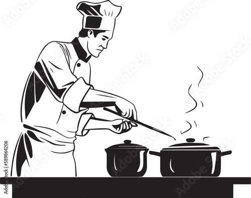 Сhef is cooking in the kitchen Vector illustration, SVG