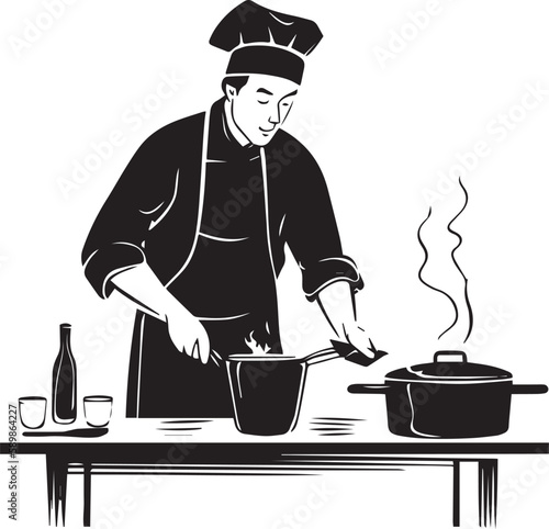 Сhef is cooking in the kitchen Vector illustration, SVG