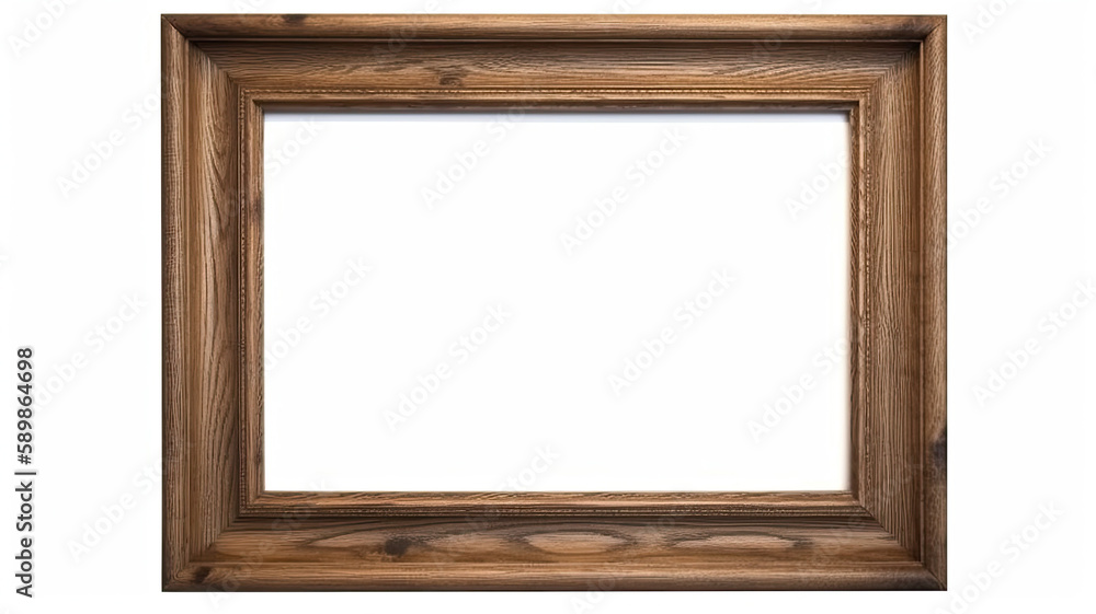 Wooden picture frame isolated on white background. Clipping path included. Generative AI Wooden picture frame isolated on white background. Clipping path included. Generative AI