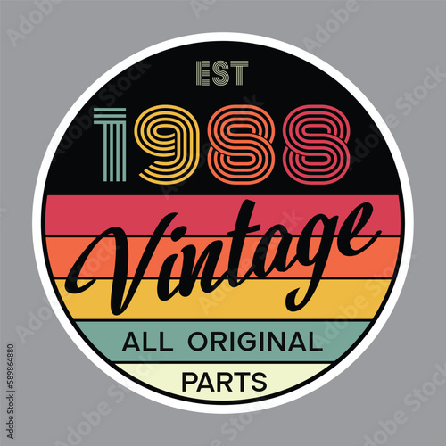 1988 vintage retro t shirt design, vector