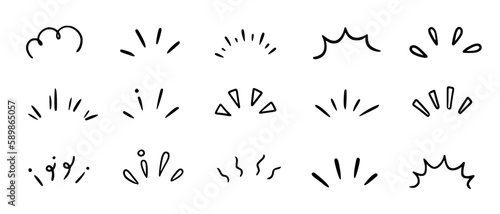 Doodle shine sunburst sparkle ray elements. Hand drawn pop surprise line frame for title headline illustration. Doodle vector illustration