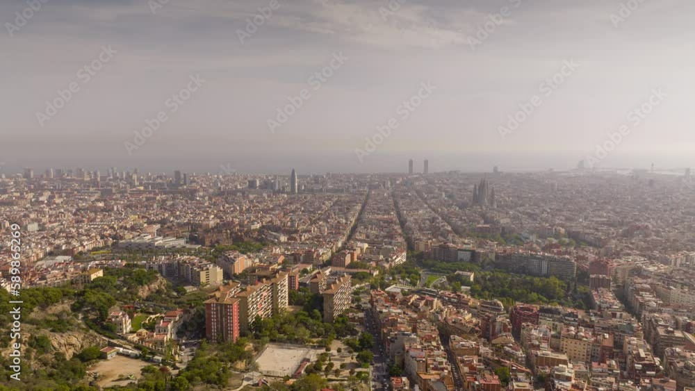 sunny day flight over barcelona city center aerial panorama 4k timelapse spain sunny day flight over barcelona city center aerial panorama 4k timelapse spain