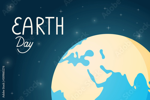World holiday Earth Day vector banner. Cartoon Planet in Space among the stars.