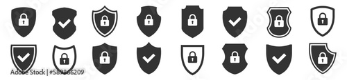 Set of security shield icons. Security shield symbols. Vector illustration.